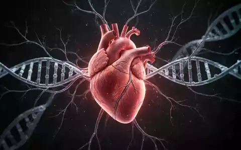 Ein stilisiertes leuchtendes menschliches Herz, umgeben von verschlungenen DNA-Strängen und neuronalen Pfaden. - Foto: über boerse-global.de