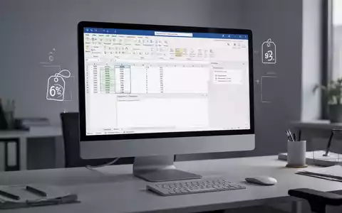 A modern desktop computer displays Microsoft Office software, with a subtle indication of a price reduction. Focus on productivity. - Foto: über boerse-global.de