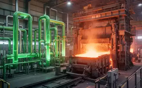 Eine moderne Stahlproduktionsanlage mit Dampf und warmem Licht, die den Übergang zu umweltfreundlicheren Technologien symbolisiert. - Foto: über boerse-global.de