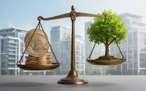 Eine Waage, die auf der einen Seite Euro-Münzen und auf der anderen einen grünen Baum ausbalanciert, vor unscharfen modernen Gebäuden. - Foto: über boerse-global.de