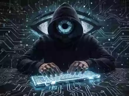 A shadowy figure in a hoodie types on a glowing keyboard, surrounded by digital code, symbolizing AI-coded malware and cyber threats. - Foto: über boerse-global.de