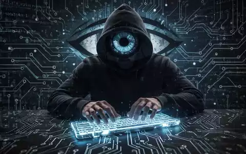 A shadowy figure in a hoodie types on a glowing keyboard, surrounded by digital code, symbolizing AI-coded malware and cyber threats. - Foto: über boerse-global.de