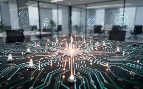 Eine stilisierte, leuchtende Leiterplatte mit Lichtlinien, die Knotenpunkte verbinden, symbolisiert Datenfluss und Auditprozesse. - Foto: über boerse-global.de