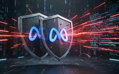 A digital shield with the Meta logo deflects red lines and code, symbolizing protection against cyber threats. - Foto: über boerse-global.de