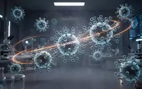 Abstrakte Darstellung von Lactoferrin-Molekülen, die mit einem Virus interagieren, in einer futuristischen Laborumgebung. - Foto: über boerse-global.de