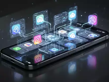 A modern smartphone screen showing multiple overlapping application windows, symbolizing advanced multitasking and cross-platform compatibility. - Foto: über boerse-global.de