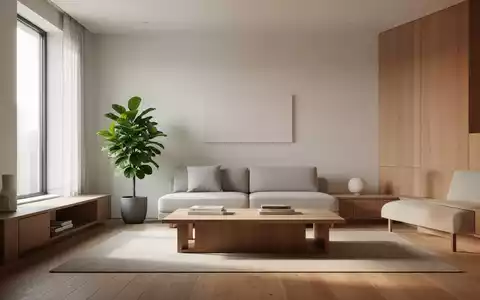 Ein aufgeräumtes, minimalistisches Wohnzimmer mit natürlichen Materialien und warmem Licht, das Ruhe und Ordnung ausstrahlt. - Foto: über boerse-global.de