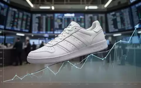 Ein sauberer Adidas-Sneaker steht auf einer ansteigenden Finanzchart-Linie, mit einem unscharfen Börsenhintergrund. - Foto: über boerse-global.de