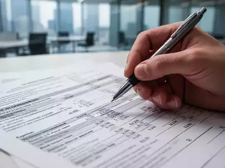Eine Hand mit einem Stift zeigt auf eine detaillierte Reisekostenabrechnung mit Zahlen und rechtlichem Text in einem Büro. - Foto: über boerse-global.de