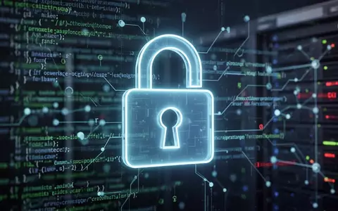 Digital padlock icon over blurred background of code and network connections, symbolizing cybersecurity and vulnerabilities. - Foto: über boerse-global.de