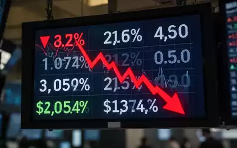 Ein Börsenticker zeigt einen starken Abwärtstrend mit einem roten Pfeil, der auf einen 36-Prozent-Sturz hindeutet. - Foto: über boerse-global.de