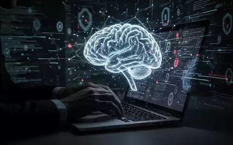 Shadowy hands typing on a laptop, with an abstract glowing AI network on the screen, representing an AI security vulnerability. - Foto: über boerse-global.de