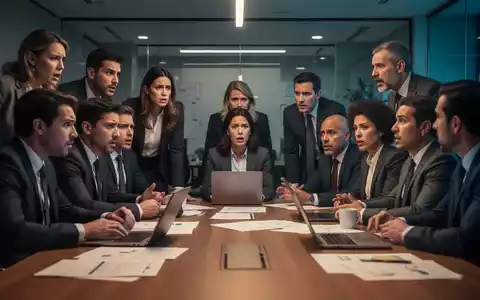 Eine Gruppe von Geschäftsleuten in einem modernen Büro diskutiert um einen Konferenztisch, einige mit besorgten Ausdrücken. - Foto: über boerse-global.de