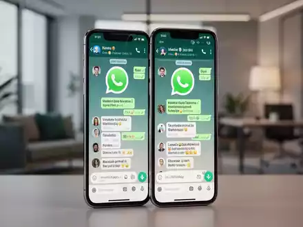 Ein Smartphone-Bildschirm zeigt zwei nebeneinander liegende WhatsApp-Chats, die Multi-Konto-Funktionen symbolisieren. - Foto: über boerse-global.de