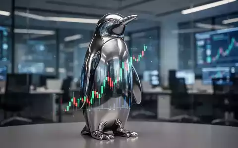Eine glänzende Pinguin-Statue spiegelt einen aufwärts gerichteten Börsenkurs wider, im Hintergrund ein modernes Büro. - Foto: über boerse-global.de