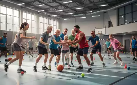 Eine vielfältige Gruppe von Menschen jeden Alters nimmt an verschiedenen Sportaktivitäten in einer modernen Sporthalle teil. - Foto: über boerse-global.de