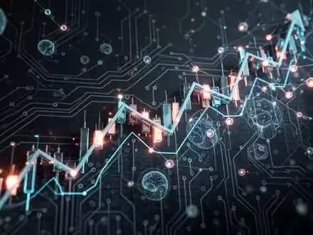 A downward-trending stock market graph with AI circuit patterns, symbolizing a downturn in AI-driven tech stocks. - Foto: über boerse-global.de