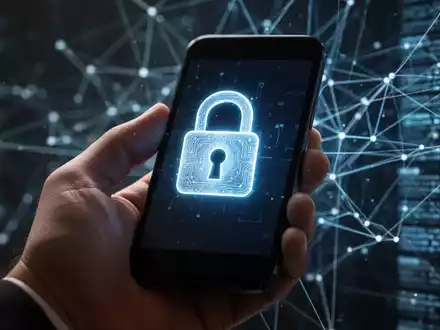 A hand holding a smartphone with a digital lock icon, representing mobile security and the vulnerability of SIM card technology. - Foto: über boerse-global.de
