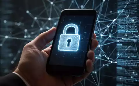 A hand holding a smartphone with a digital lock icon, representing mobile security and the vulnerability of SIM card technology. - Foto: über boerse-global.de