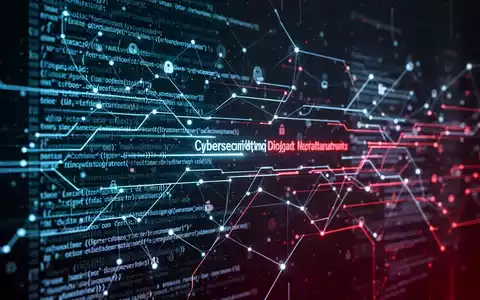 An abstract, dark image depicting digital threats with glowing lines of code and network vulnerabilities in blue and red. - Foto: über boerse-global.de