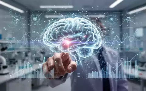 Eine Hand interagiert mit einem holografischen Gehirnmodell, umgeben von Datenvisualisierungen, die geistige Fitness symbolisieren. - Foto: über boerse-global.de