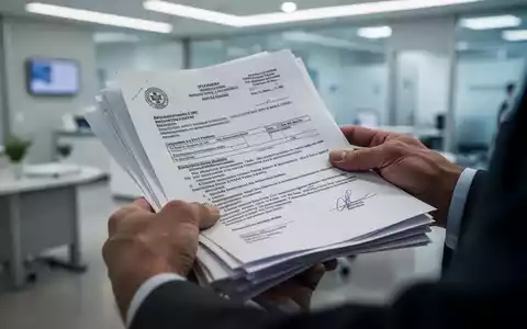 Hände halten einen Stapel offizieller Dokumente, möglicherweise medizinische Gutachten, mit unscharfem Hintergrund eines Büros. - Foto: über boerse-global.de