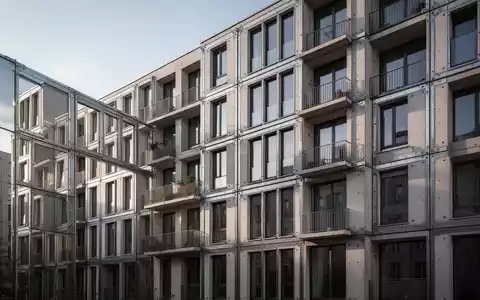 Moderne modulare Gebäudefassade in Berlin, aus Stahlbeton-Modulen, mit Fensterreihen und Balkonen. - Foto: über boerse-global.de