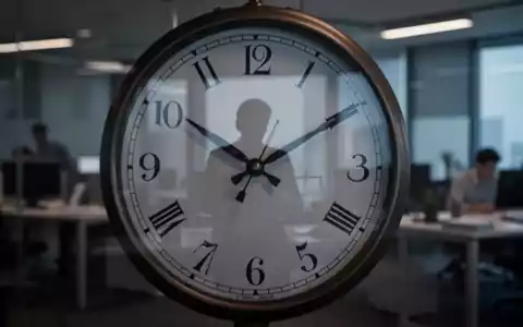 Nahaufnahme einer Uhr mit verschwommenen Zeigern, die späte Stunden anzeigen, und einer Silhouette einer arbeitenden Person im Hintergrund. - Foto: über boerse-global.de