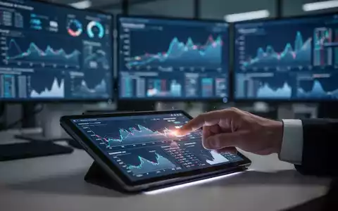 Eine Hand tippt auf einem Tablet, das Finanzberichte und Diagramme anzeigt, in einem modernen Büro. Bild suggeriert digitale Prüfung und Effizienz. - Foto: über boerse-global.de