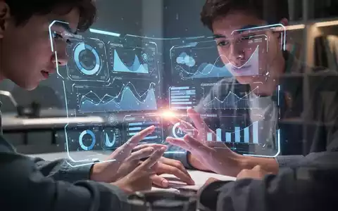 Hände eines Studenten, die mit einer holografischen Benutzeroberfläche interagieren, die Lernmetriken anzeigt, mit einem futuristischen und konzentrierten Ausdruck. - Foto: über boerse-global.de