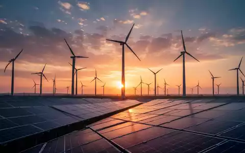 Windturbinen und Solarpaneele bei Sonnenuntergang, symbolisieren Investitionen in erneuerbare Energien und EU-Genehmigungen für staatliche Beihilfen. - Foto: über boerse-global.de