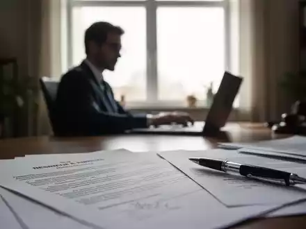 Eine Person arbeitet im Homeoffice am Laptop, im Vordergrund unscharfe juristische Dokumente. Symbolisiert rechtliche Herausforderungen bei mobiler Arbeit. - Foto: über boerse-global.de