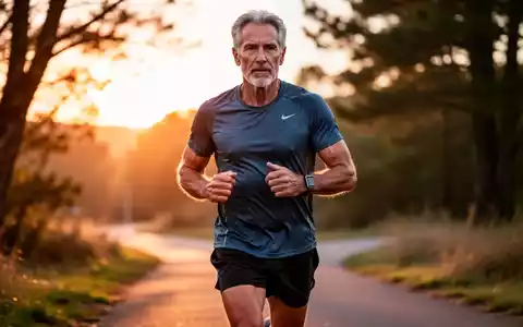 Ein fitter Mann über 50 macht ein schnelles Geh-Workout auf einem malerischen Weg bei Sonnenaufgang. - Foto: über boerse-global.de