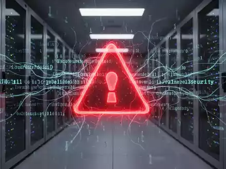 Abstrakte Darstellung von Cybersicherheitslücken mit Codezeilen und einem roten Warnsymbol in einer digitalen Umgebung. - Foto: über boerse-global.de