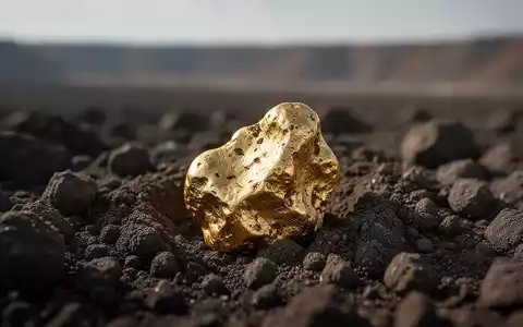 Ein einzelner Goldklumpen, teilweise in dunkler Erde vergraben, mit dramatischen Schatten und Lichtern. - Foto: über boerse-global.de