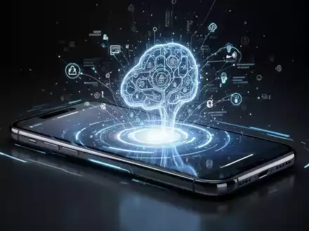 Sleek iPhone displaying abstract AI and connectivity graphics, symbolizing new iOS features and potential security concerns. - Foto: über boerse-global.de