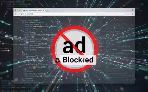 A stylized browser window with a red 'ad blocked' icon. The background shows blurred lines of code, representing data and web activity. - Foto: über boerse-global.de