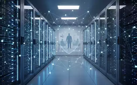 Ein modernes Rechenzentrum mit blauen Serverracks und abstrakten Netzwerkverbindungen, die Cybersicherheit darstellen. - Foto: über boerse-global.de