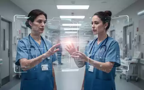 A healthcare professional using a translucent digital interface in a modern hospital setting, symbolizing AI integration in healthcare. - Foto: über boerse-global.de