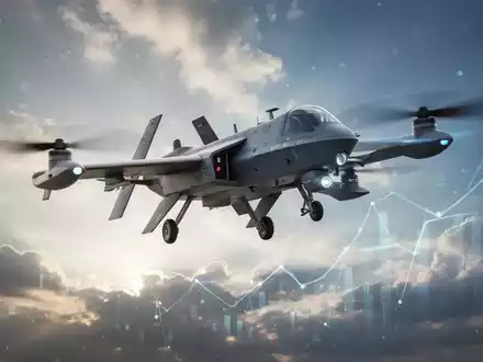Eine moderne Militärdrohne fliegt vor einem dynamischen Himmel, symbolisiert fortschrittliche Verteidigungstechnologie und finanzielles Wachstum. - Foto: über boerse-global.de