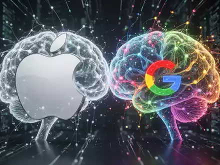 Abstract representation of Apple and Google AI models merging, symbolizing their partnership and impact on future technology. - Foto: über boerse-global.de