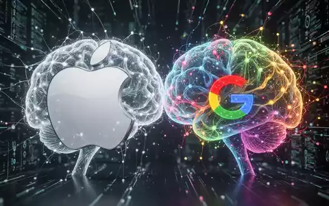 Abstract representation of Apple and Google AI models merging, symbolizing their partnership and impact on future technology. - Foto: über boerse-global.de