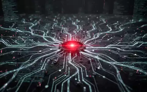 Ein futuristisches, leuchtendes neuronales Netzwerk mit Datenströmen und einem pulsierenden roten Licht, das einen kritischen Exploit symbolisiert. - Foto: über boerse-global.de