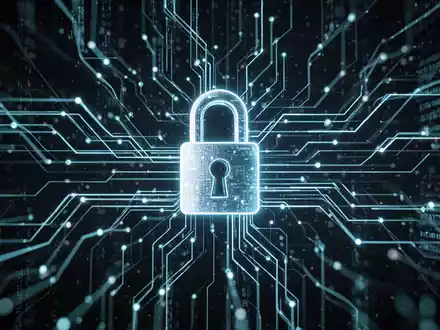 Abstrakte Darstellung einer digitalen Bedrohung mit leuchtenden Netzwerkkabeln und einem Vorhängeschloss-Symbol vor dunklem Hintergrund. - Foto: über boerse-global.de