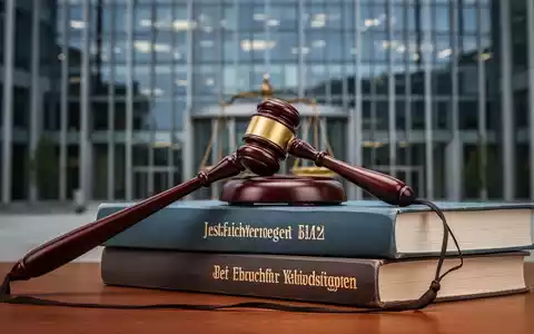 Ein stilisiertes Richtersymbol (Gavel) liegt auf deutschen Gesetzestexten mit einem Regierungsgebäude im Hintergrund. - Foto: über boerse-global.de
