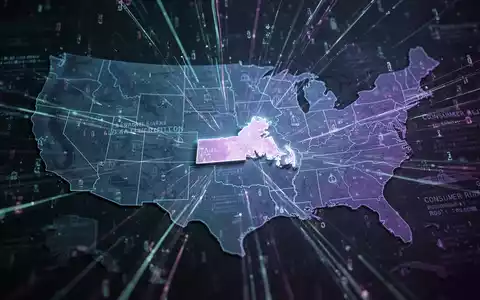 Digital data streams and glowing lines converge on a stylized map of the United States, highlighting data privacy and legal frameworks. - Foto: über boerse-global.de