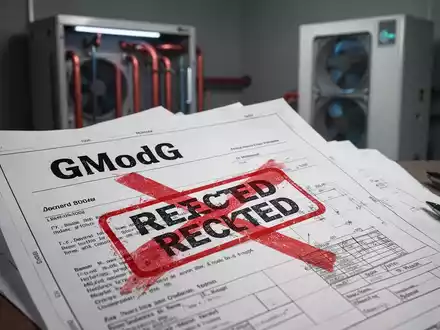 Ein stilisiertes Dokument mit der Aufschrift 'GModG' und einem roten 'X', das Widerstand gegen das neue Heizungsgesetz symbolisiert. - Foto: über boerse-global.de