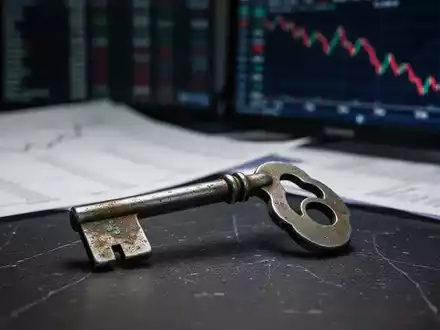 Ein verbogener, angelaufener Metallschlüssel liegt auf dunklem Untergrund, im Hintergrund verschwommene Finanzdokumente und ein fallender Kurs. - Foto: über boerse-global.de