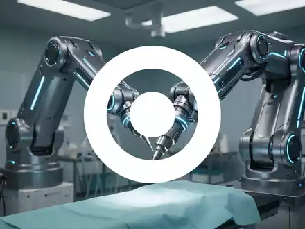 Ein futuristischer chirurgischer Roboterarm mit blauen Akzenten in einem sterilen Operationssaal. - Foto: über boerse-global.de