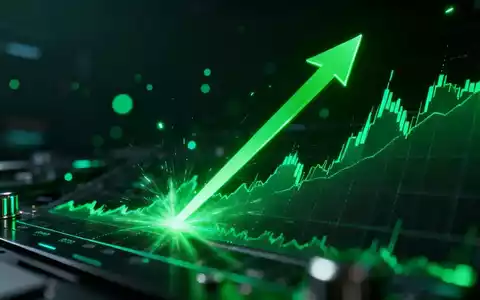 Ein grüner Pfeil, der durch ein digitales Börsendiagramm nach oben zeigt, auf dunklem, futuristischem Hintergrund. - Foto: über boerse-global.de